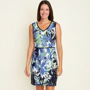 Nine West Sleeveless Sheath Dress--Blue Green Abstract Floral Print | Size 8